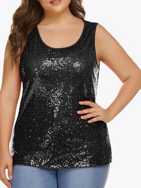 IN'VOLAND Women's Sequin Tops Plus Size Glitter Tank Top Sparkle Size 18W
